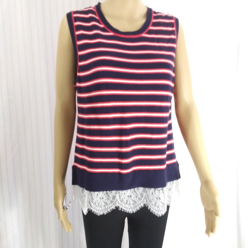 TOMMY HILFIGER Striped T-Shirt w/ Lace Hem